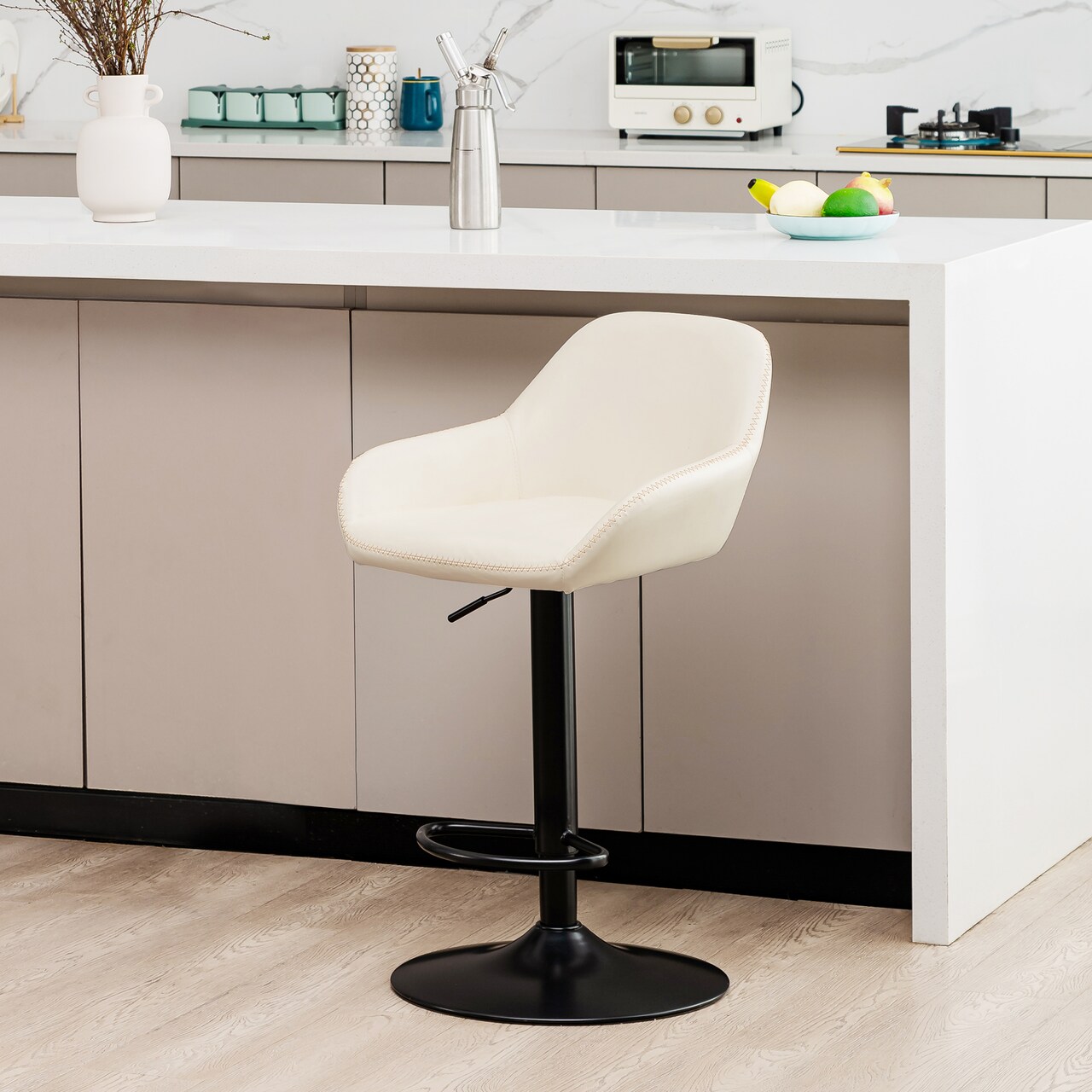Set of 1/2/3/4 Mid-Century Modern Leatherette Gaslift Adjustable Swivel Bar Stools